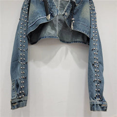 Metal Rivet Washed Denim Short Jacket