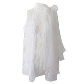 Solid Diamond-Shaped Hollow Sequined Organza Sleeveless Top