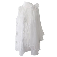 Solid Diamond-Shaped Hollow Sequined Organza Sleeveless Top