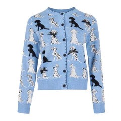 Pre Order: Blue Jacquard Knit Casual Cardigan