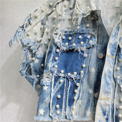 Irregular Tie Dye Nail Bead Retro Loose Denim Vest