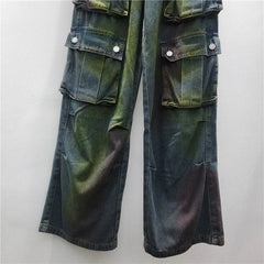 Pre Order: Multi Pocket Color Stained Straight Leg Jeans