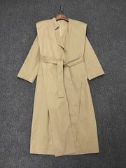 Detachable Hood Lace Up Long Coat