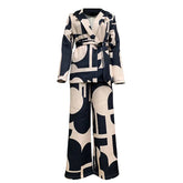 Printed Coat + Wide Leg Pants Loungewear Set