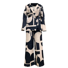 Printed Coat + Wide Leg Pants Loungewear Set