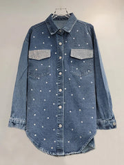Diamond Pocket Long Sleeve Loose Denim Shirt