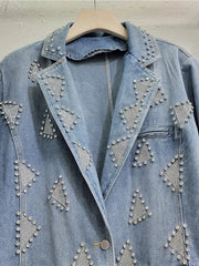 Triangle Diamond Embroidered Denim Blazer