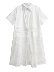 White Lace Midi Big Size Shirt Dress