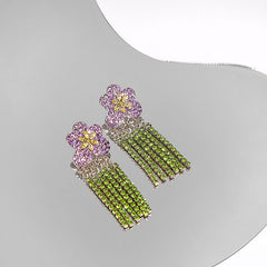 Retro Flower Tassel Diamond Earrings