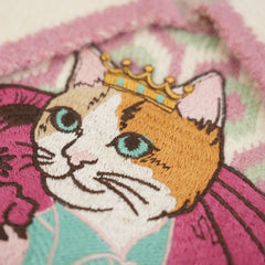 Vintage Cat Jacquard Embroidery Knitted Casual Sweater
