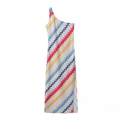 Rainbow Stripe Diagonal Shoulder Dress