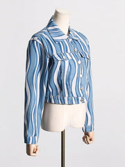 Wave Striped Denim Short Jacket