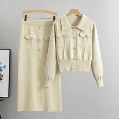 Pocket Long Sleeved Sweater + Midi Skirt Set