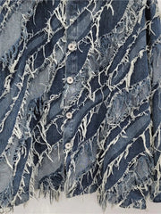 Patchwork Washed Burrs Tassel Long Sleeve Jacket