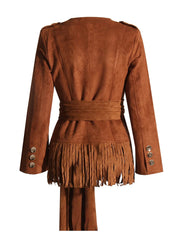 Solid Tassel Belted Jacket