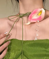 Cute Green Pearl Horseshoe Lotus Tassel Princess Necklace