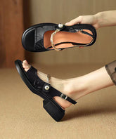 Comfy Black Buckle Strap Splicing Chunky Sandals Peep Toe
