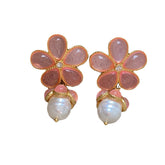 Glass Flower Pearl Earrings