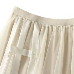 Solid Floral Multi-Layer Mesh Skirt