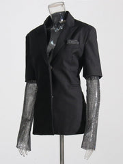 Stitched Black Mid-Length Blazer
