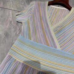 Gradient Striped Pleated Knit Dress
