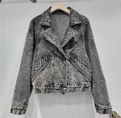 Nail Bead Diamond Inlaid Denim Jacket
