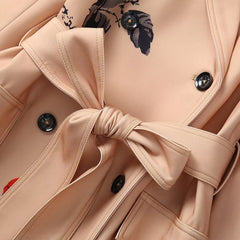 Double Breasted Beige Rose Trench Coat