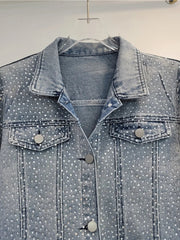 Washed Gradient Long Sleeve Full Diamond Denim Jacket