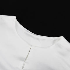 Solid Bubble Sleeve Satin Blouse