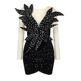 Sequins Velvet Mesh Patchwork Mini Dress