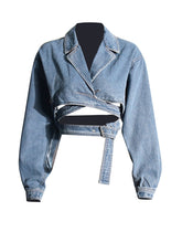 Cross Layered Hollow Waist Denim Jacket