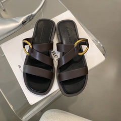 Strap Metal Ring Flat Sandals