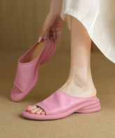 Boutique Pink Sheepskin Comfy Slide Sandals Peep Toe