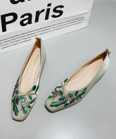 Chinese Style Green Satin Embroidered Flat Feet Shoes