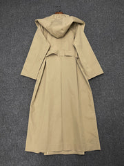 Detachable Hood Lace Up Long Coat