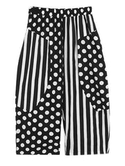 Pre Order: Black Polka-Dots Stripes Printed Loose Fit Trousers