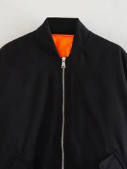 Pre Order: Black Tatting Zipper Knitted Stand-Up Collar Jacket