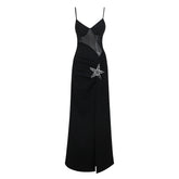 Pre Order: Black Sheer Beaded Rhinestones Long-Split Dress