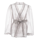 Mesh Lace Up Waist Bow Top