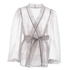 Mesh Lace Up Waist Bow Top