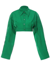 Green Long Sleeve Cropped Shirt