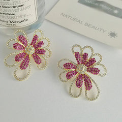 Pink Daisy Rhinestone Overlined Earrings