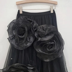 Mesh Handmade 3D Flower High Elastic Waist Skirt