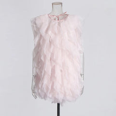 Solid Patchwork Multi Layered Mesh Dress