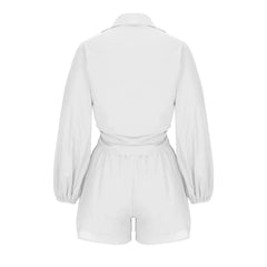 Solid Casual Lace Up Top + Shorts Set