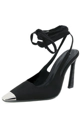 Square Head Shallow Mouth Strap Stiletto Pumps