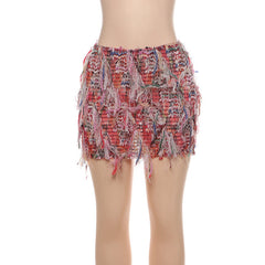 Striped Tassel Hip Hugging Mini Skirt