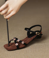 Black Cowhide Leather Comfortable Splicing Zircon Sandals