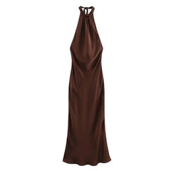 Sexy Backless Silk Satin Hanging Dress