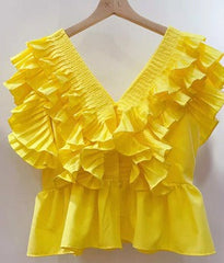 Layered Lotus Leaf Edge Fungus Casual Top